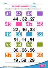 Missing Numbers 40 to 60